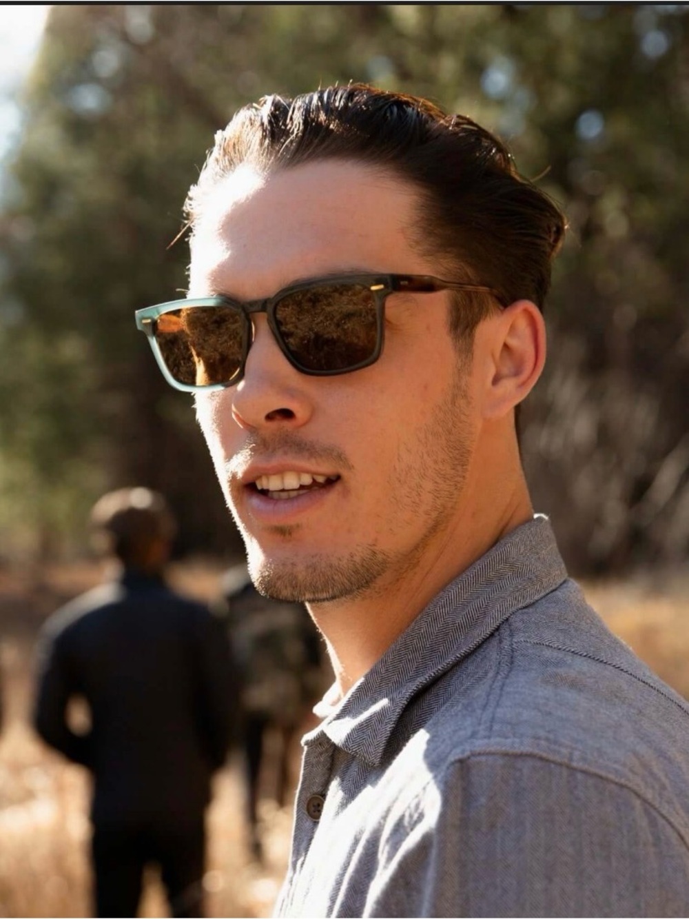 RAEN Brown Square Sunglasses with Dark Green Lenses